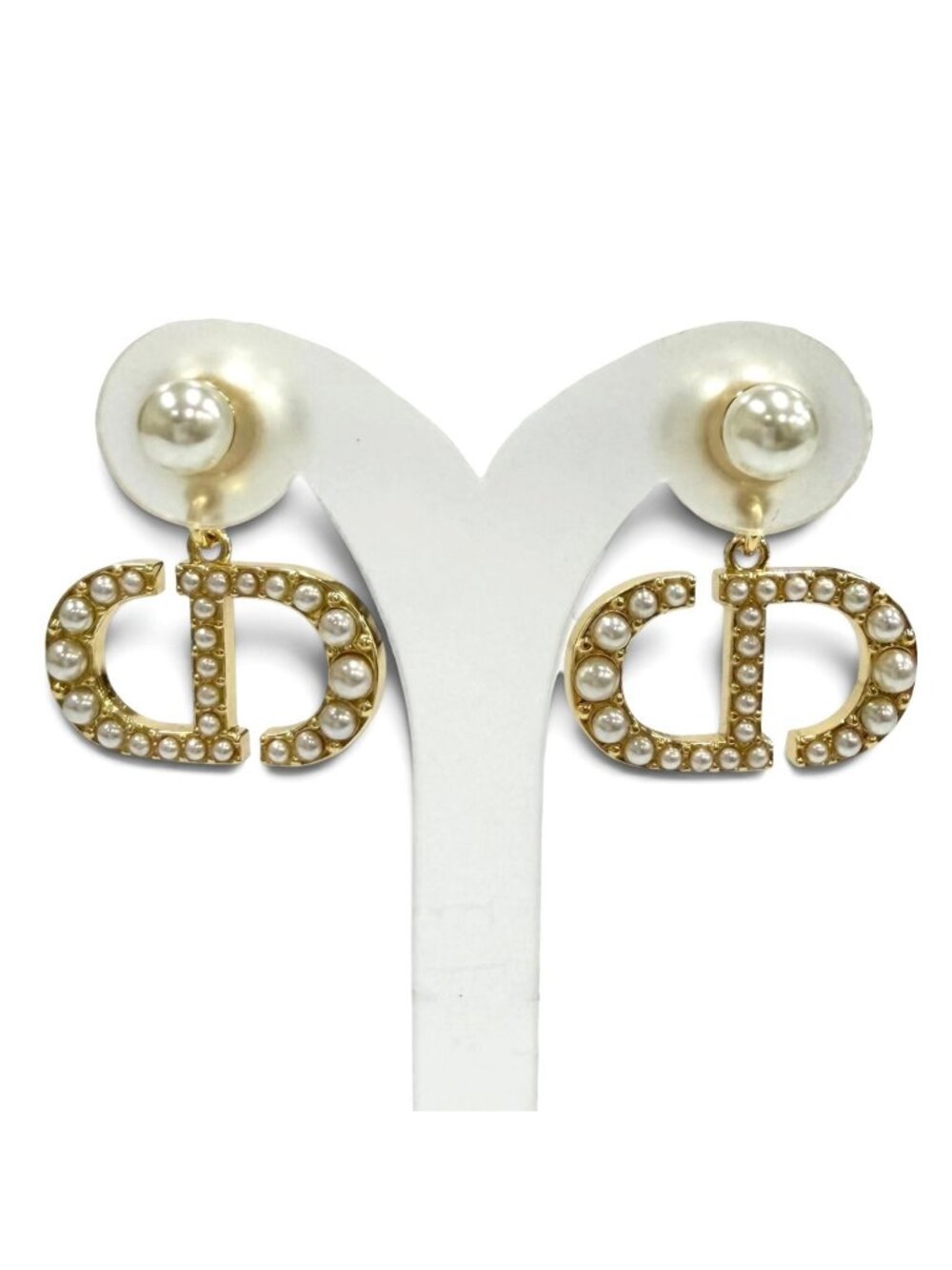 Dior Tribales Earrings CD Crystal Logo Pearl White Gold